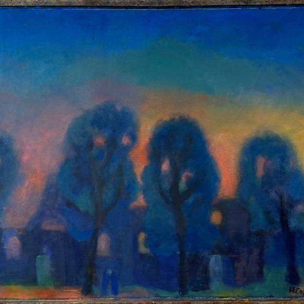 Engelsen, Haakon 2017 olje 64x89cm Kveldssol/Kirkeruiner